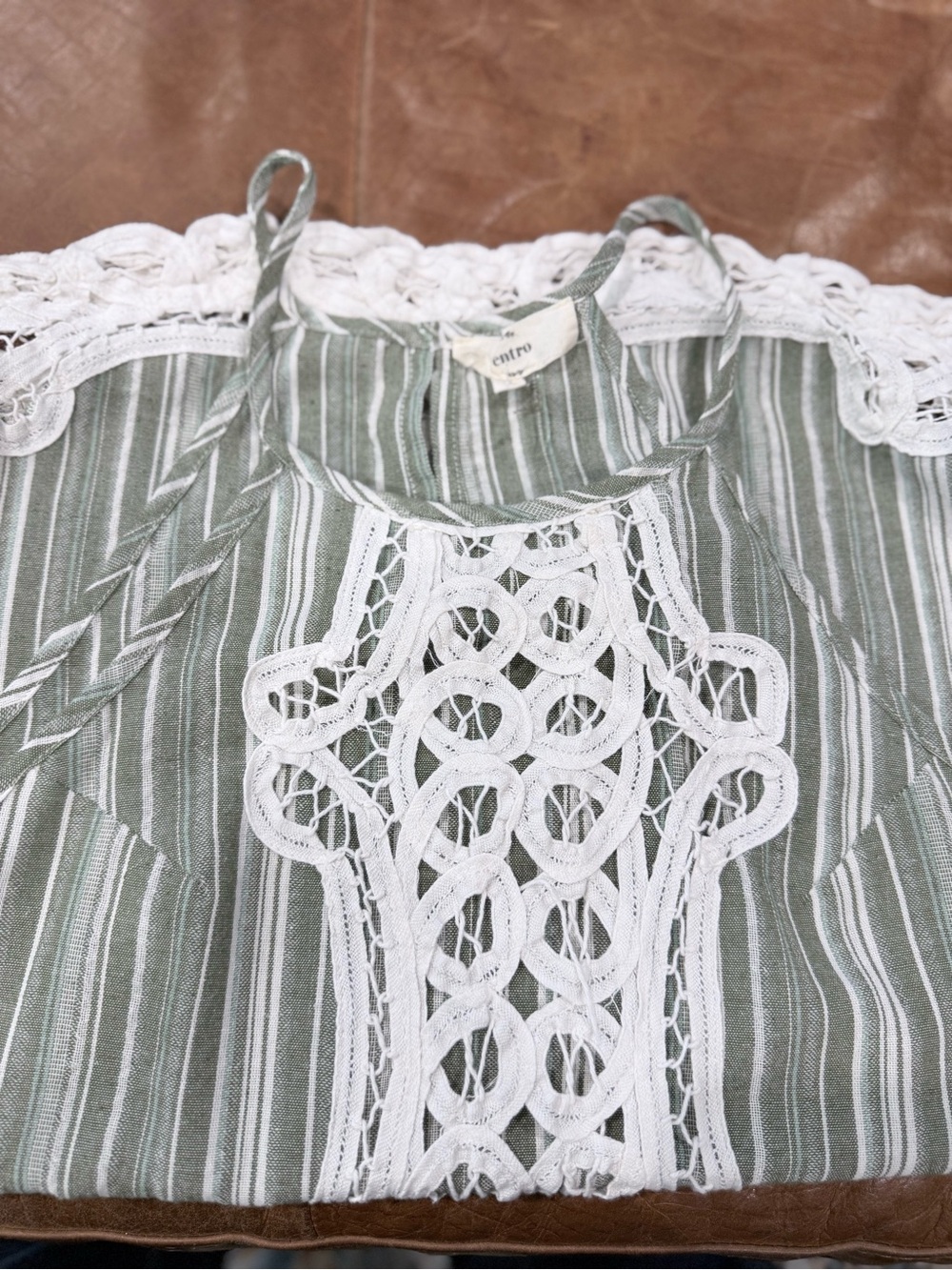 entro Striped Sage Green Lace-Accent Camisole
